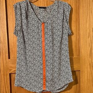 THML Zigzag Black and White Blouse with Orange Detail